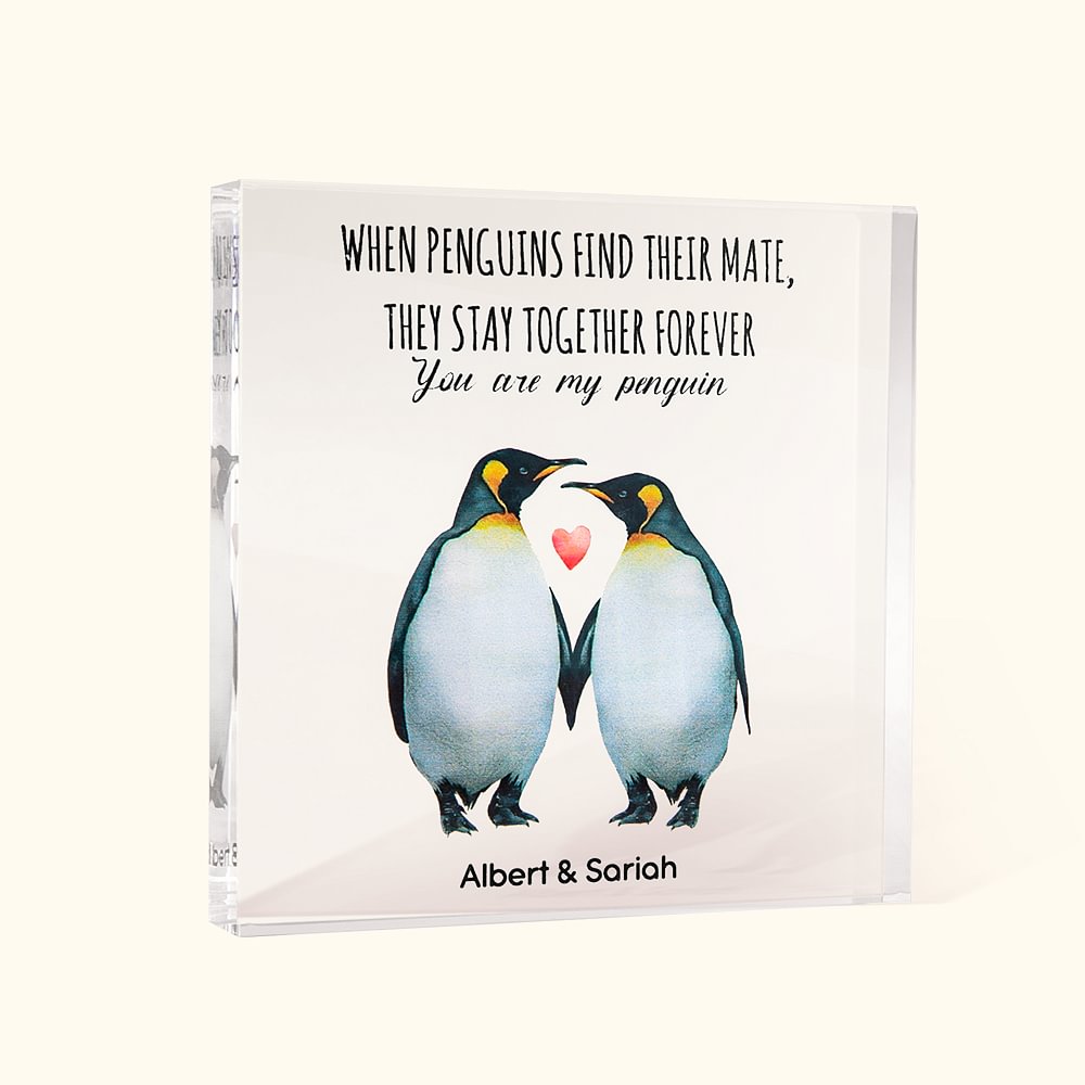 Plaque acrylique carrée personnalisée You're My Penguin Cadeau d'anniversaire de Saint-Valentin pour Elle, Lui, Couple