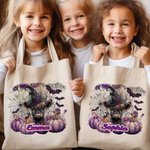 Personalizzato Viola Rosa Zucca Magica Strega Highland Mucca Tela Tote Bag con nome Halloween Regalo di Natale per ragazzi Ragazze