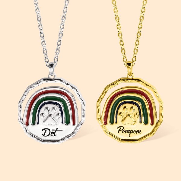 Médaille Personnalisée avec Prénom et Texte Gravés Collier Patte du Chien et Arc-en-Ciel Cadeau pour Souvenir d'un Animal de Compagnie