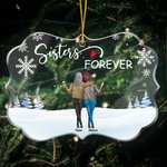 Personalized Sisters Forever Leopard Bestie Irregular Shape Acrylic Ornament Winter Party Decoration Gift for Best Friend