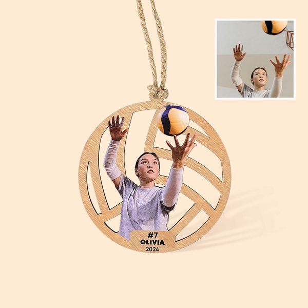 Personalized Photo Sports Volleyball Wood Ornament with Name Christmas Gift for Athletes Volleyball Lover