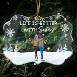 Ornement personnalisé en acrylique de forme irrégulière Life Is Better With Sisters Winter Gathering Cadeau d'anniversaire pour les meilleures amies