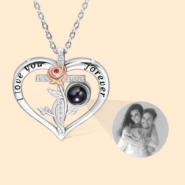 Gepersonaliseerde Rose Kruis hartvormige Micro-gesneden foto projectie ketting verjaardag jubileum cadeau voor vrouw