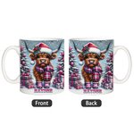 Personalised Cartoon Christmas Highland Cow Mug with Name 11oz 15oz Christmas Gift for Cow Lover
