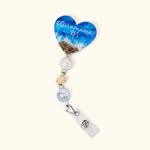 Personalised Ocean Heart Retractable Beaded Acrylic Badge Reel Birthday Gift for Nurse Doctor