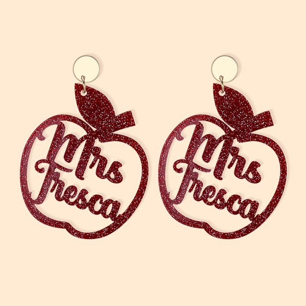 Teacher Apple Glitter Acrylic Earrings with Name