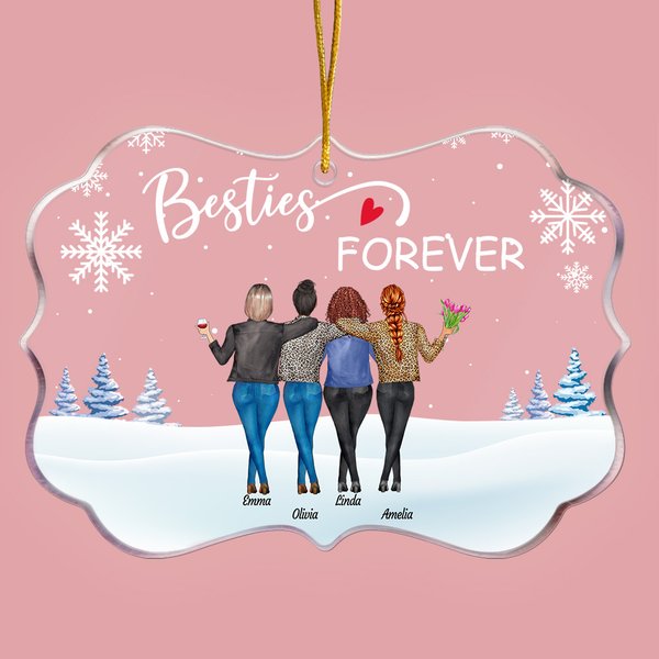 Personalized Besties Forever Winter Snowy Party Irregular Shape Acrylic Ornament Gift for Best Friend