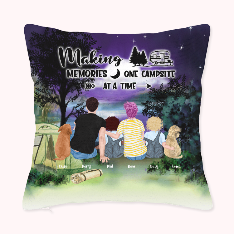 Housse d'oreiller personnalisée Family Campsite Night Making Memories One Campsite At A Time Anniversary Birthday Gift