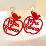Personalisierte Paar Lehrer Apfel Glitter Acryl baumeln Ohrringe Schmuck Accessoire mit Namen zurück zu Schule Anerkennung Geschenk für Lehrer Erziehe