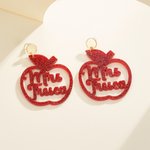 Personalisierte Paar Lehrer Apfel Glitter Acryl baumeln Ohrringe Schmuck Accessoire mit Namen zurück zu Schule Anerkennung Geschenk für Lehrer Erziehe
