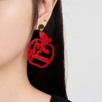 Personalisierte Paar Lehrer Apfel Glitter Acryl baumeln Ohrringe Schmuck Accessoire mit Namen zurück zu Schule Anerkennung Geschenk für Lehrer Erziehe