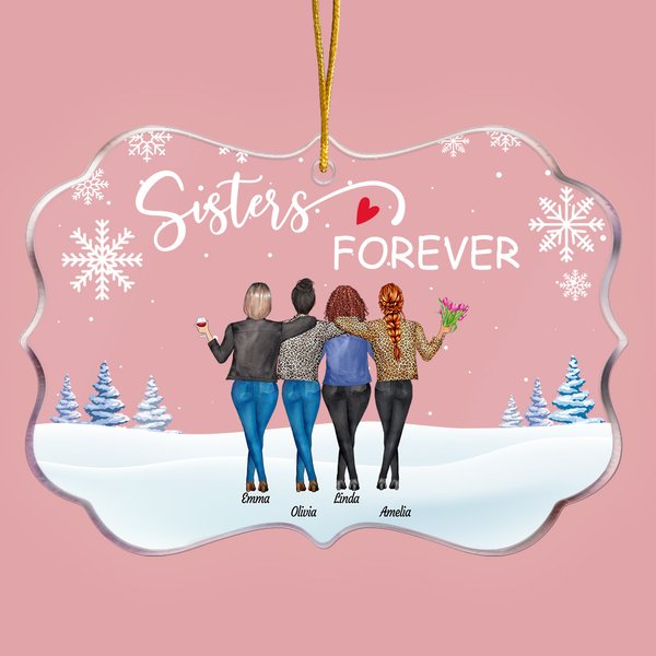 Personalized Sisters Forever Leopard Bestie Irregular Shape Acrylic Ornament Winter Party Decoration Gift for Best Friend