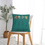 Personalized Family Watercolour Birth Flower Painting Cushion Throw Pillow Cover with 1-8 Names Mother's Day Birthday Gift for Grandma Mother