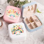 Personalized Floral Rainbow Jewelry Box with Name Colorful Travel Accessory Wedding Anniversary Birthday Gift for Women Girls