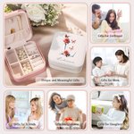 Personalized Rose Butterfly Travel Jewelry Box Portable Case with Initial and Name Birthday Valentine's Day Gift for Women Girls