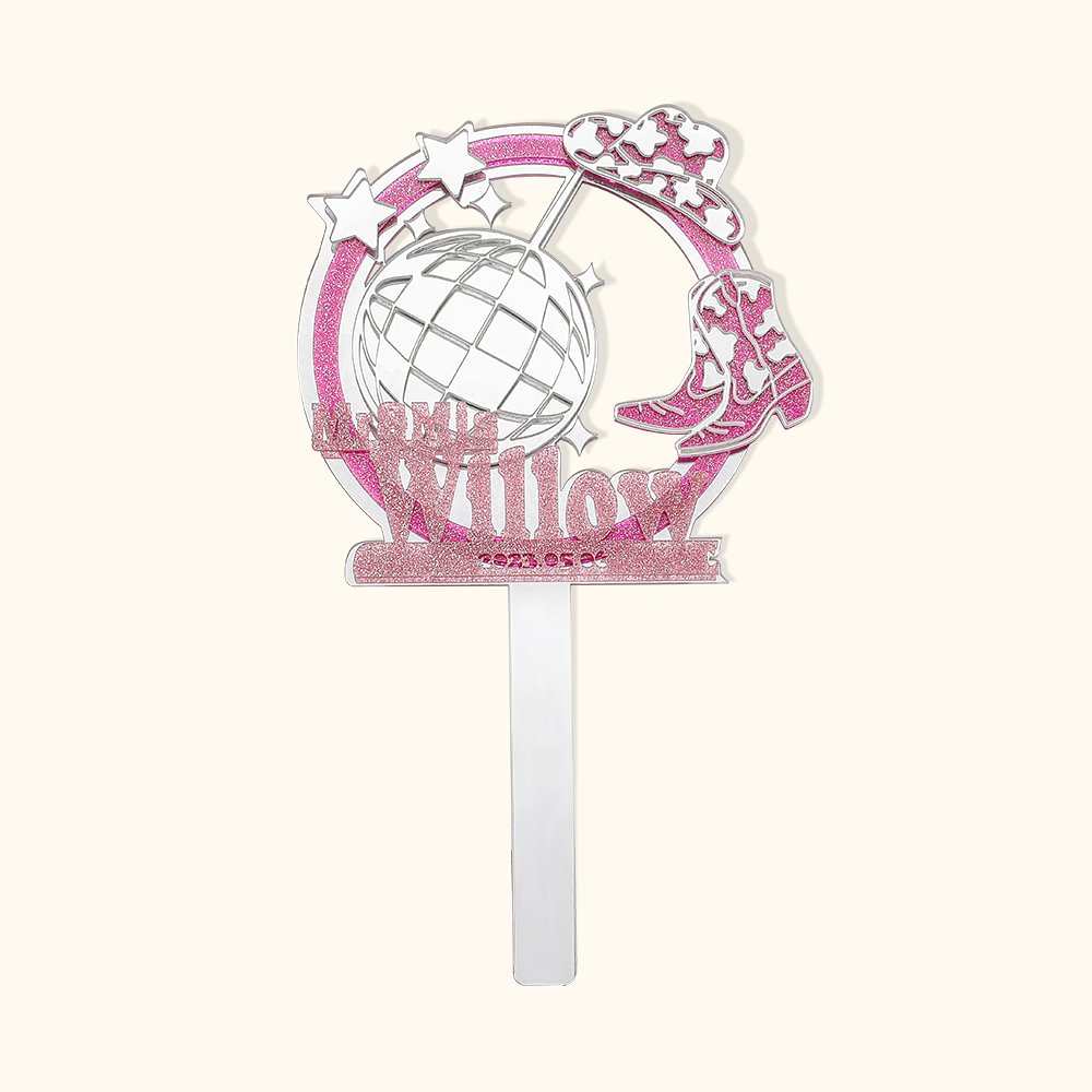 Personalized Mr & Mis Disco Ball Wedding Cake Topper with Family Name