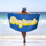 Personalised Premium Quick Dry Soft Beach Towel with Name Multicolour Retro Beach Party Accessories Birthday Summer Gift for Family Friend