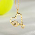 Collana personalizzata in argento sterling a forma di cuore con racchetta da tennis e nome della squadra di compleanno, regalo per gli amanti del tenn