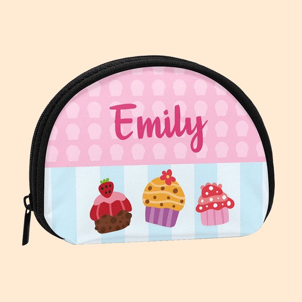 Personalized Colorful Butterflies Cupcakes Kids Coin Wallet with Name Birthday Gift for Girls