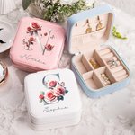 Personalized Rose Butterfly Travel Jewelry Box Portable Case with Initial and Name Birthday Valentine's Day Gift for Women Girls