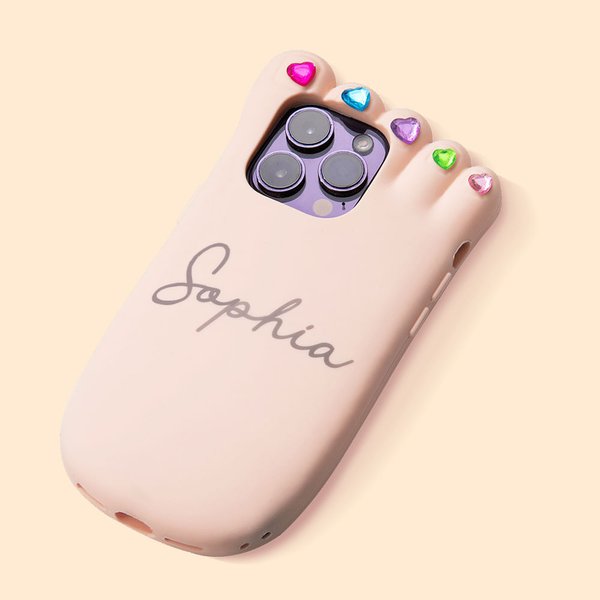 Personalized Funny 3D Foot Shaped Phone Case Cute Phone Accessory with Name and Heart Shape Rhinestone Birthday Gift for Her