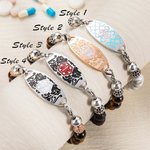 Bracciale di allarme medico personalizzato in pietra di tigre inciso con simbolo medico e testo Regalo per amici di famiglia con diabete, epilessia, autismo, ecc.