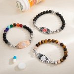 Bracciale di allarme medico personalizzato in pietra di tigre inciso con simbolo medico e testo Regalo per amici di famiglia con diabete, epilessia, autismo, ecc.