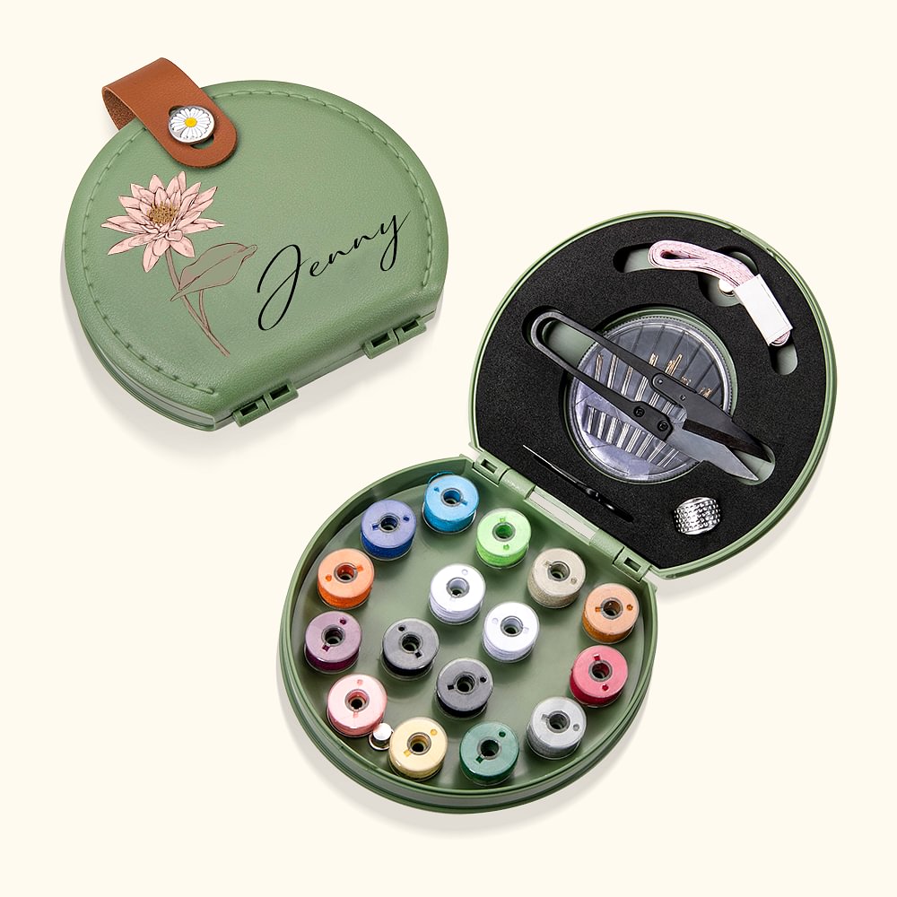 Kit di cucito portatile personalizzato con nome e scatola per il regalo di compleanno per l'amante della sartoria