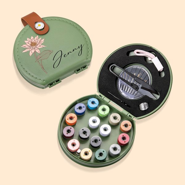 Henkilökohtainen Syntymä Kukka Kannettava ompelusarja Set Säilytyslaatikko nimellä Syntymäpäivälahja räätälin ystävälle