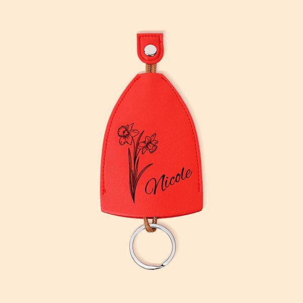 Personalised Birth Flower Drawstring Key Holder Pouch Pull Out Key Case with Name Birthday Gift for Family Friend