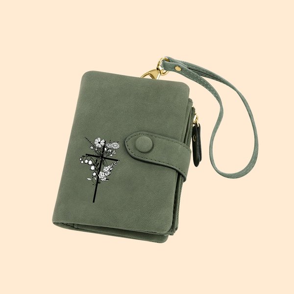 Personalisierte Tri-Fold Kreuz Geburt Blume Leder Brieftasche mit Münzfach Geburtstag Geschenk für Frau