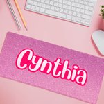 Personalized Non-slip Pink and White Style Desk Mat Mousepad with Name Office Accessory Gift for Her