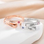 Personalisierte zwei Geburt Blume Birthstone Ring mit eingraviertem Text Geburtstag Jahrestag Geschenk für Frauen