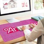Personalized Non-slip Pink and White Style Desk Mat Mousepad with Name Office Accessory Gift for Her