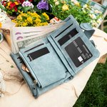 Personalizada de tres pliegues de la familia de nacimiento de la flor de cuero billetera monedero con nombre de regalo de cumpleaños para la mujer