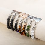 Bracciale di allarme medico personalizzato in pietra di tigre inciso con simbolo medico e testo Regalo per amici di famiglia con diabete, epilessia, autismo, ecc.