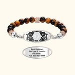 Bracciale di allarme medico personalizzato in pietra di tigre inciso con simbolo medico e testo Regalo per amici di famiglia con diabete, epilessia, autismo, ecc.