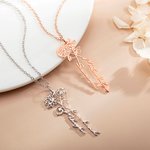 Collier de 2 Noms Verticaux Personnalisés avec Fleurs de Naissance Bijoux Minimalistes Cadeau Anniversaire Saint-Valentin pour Femme