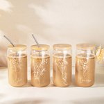 Gepersonaliseerde 16oz Geboorte Bloem Naam Glas Koffie Kop met Rietje en Deksel Verjaardag Bruiloft Bruidsmeisje Cadeau voor haar