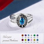 Personalised Engraved Birthstone Graduation Ring with Text Graduation Gift for Class of 2024 Graduates