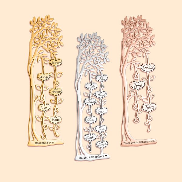 Marque-page en Acier Inoxydable Personnalisé avec Nom et Texte Signet en Forme d'Arbre Généalogique Cadeau Anniversaire pour Amoureux des Livres
