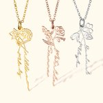 Collier de 2 Noms Verticaux Personnalisés avec Fleurs de Naissance Bijoux Minimalistes Cadeau Anniversaire Saint-Valentin pour Femme