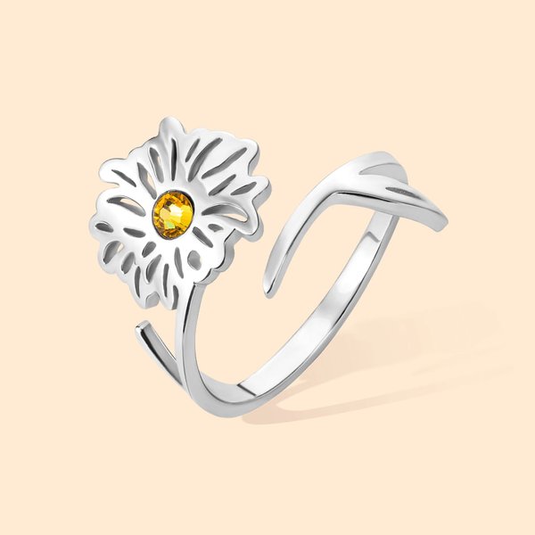 Personalisierte Geburt Blume Ring mit Geburtsstein einstellbar Schmuck Jahrestag Geburtstag Geschenk für Sie