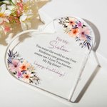 Personalised Heart-Shaped Acrylic Plaque with Texts and Flowers Anniversary Birthday Gift for Family Sister