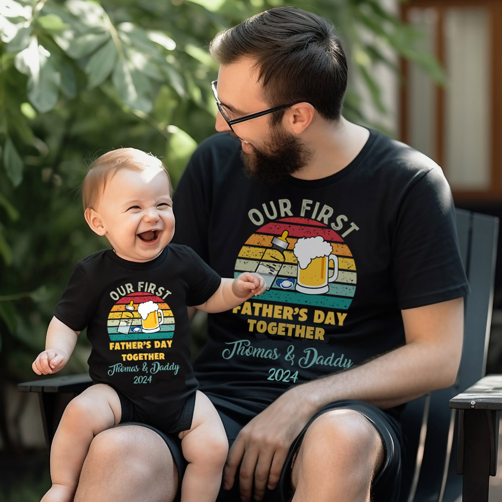 Unique Baby Father's Day Matching T-Shirt - "Daddy And Me Best Dad" Navy Blue, Large, Egyptian Cotton