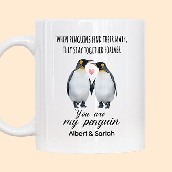 Personlig You Are My Penguin keramikmugg med namnJul Alla hjärtans dag-present för par