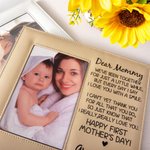 Personalized Leather Picture Frame with Engraved Name and Year from Baby First Mother Day Gift for New Mom