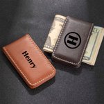 Personalized Leather Magnetic Money Clip with Engraved Name and Letter Birthday Valentine's Day Father's Day Gift for Husband Boyfriend Dad