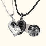 Personalized I Love You in 100 Language Photo Projection Heart Necklace 2 Pcs Set Valentine's Day Gift for Couple