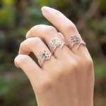Personalisierte Geburt Blume Ring mit Geburtsstein einstellbar Schmuck Jahrestag Geburtstag Geschenk für Sie